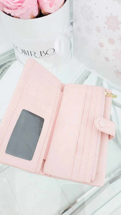 Duży Damski Portfel Pudrowy Róż