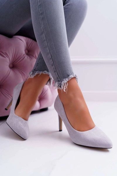 Szpilki Damskie Zamszowe W Szpic Szare Kiss Me