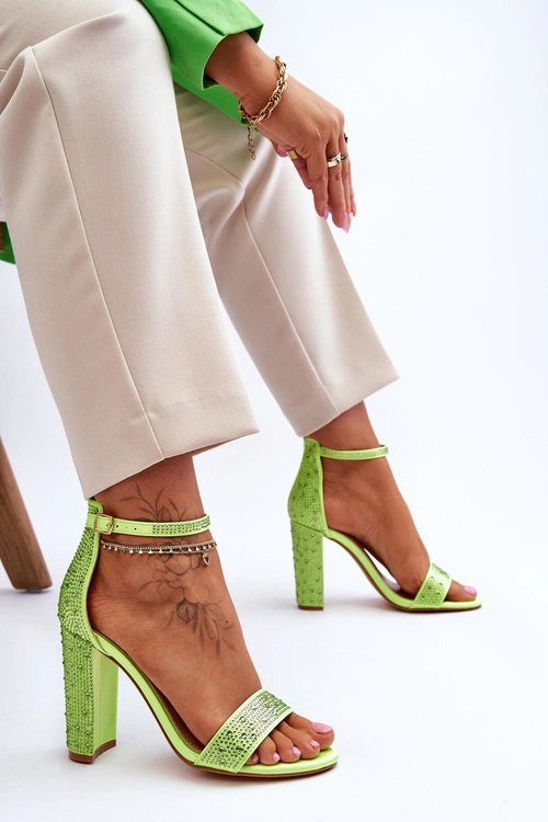 Damskie Sandały Na Obcasie Z Cyrkoniami Zielone Idealistic