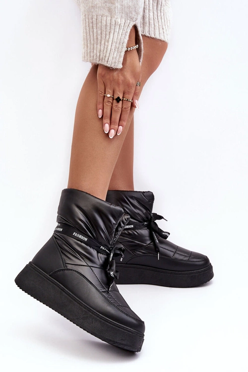 Śniegowce Damskie Z Ozdobnym Wiązaniem Czarne Siracna