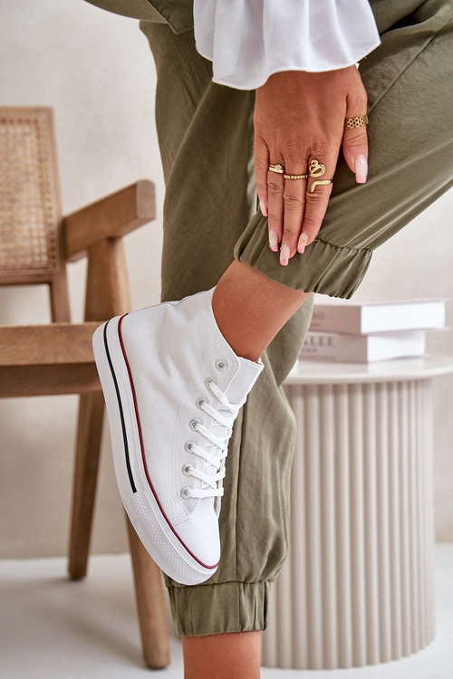 Materiałowe Trampki Damskie Za Kostkę Białe Onaria