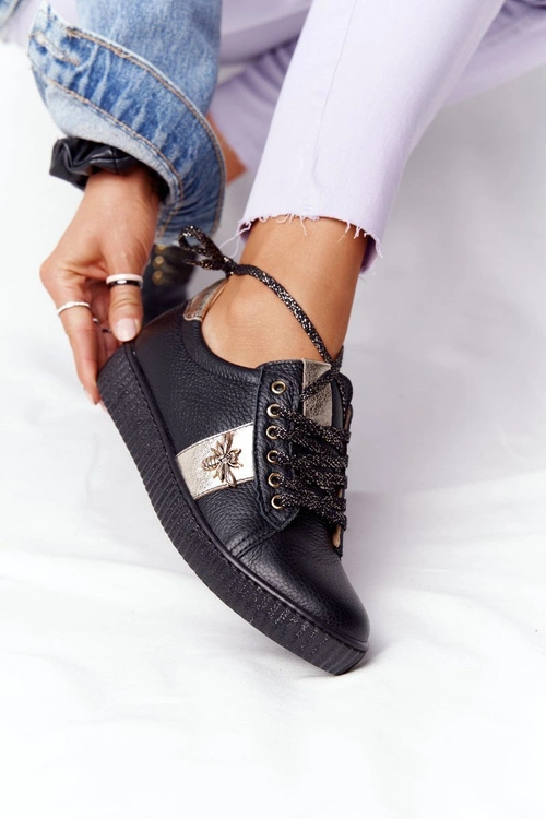 Damskie Skórzane Tenisówki Lewski Shoes 2786-0 Czarno-Złote