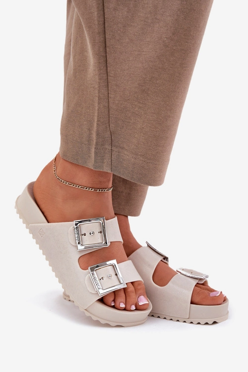 Pachnące Klapki Damskie Z Klamrami I Brokatem ZAXY RR285056 Beżowe