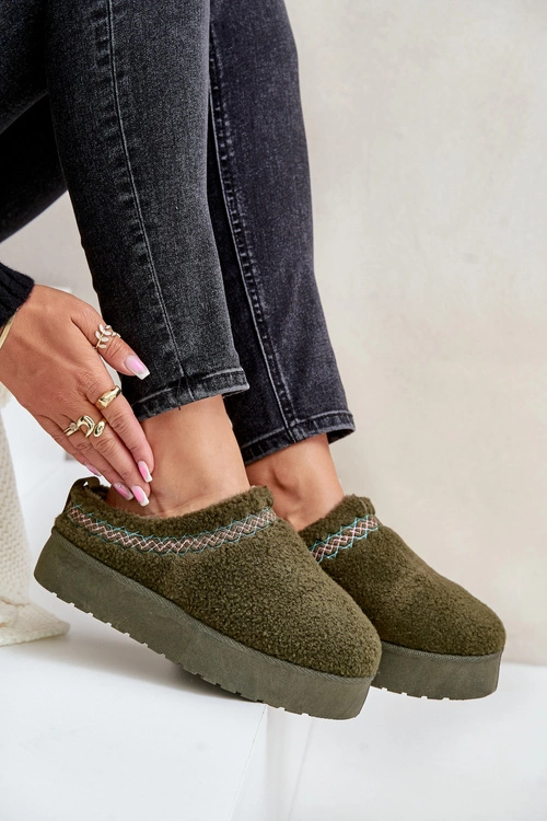 Śniegowce Na Platformie Z Futerkiem Typu Baranek Ciemnozielone Mesirra