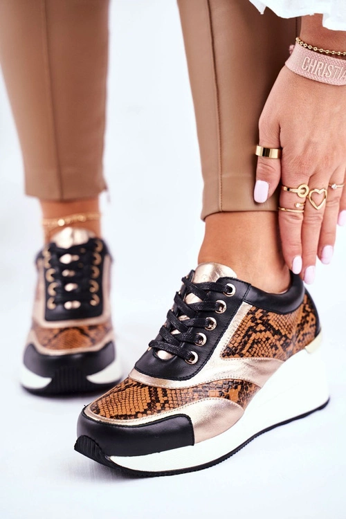 Skórzane Sneakersy Na Koturnie GOE GG2N3044 Czarne