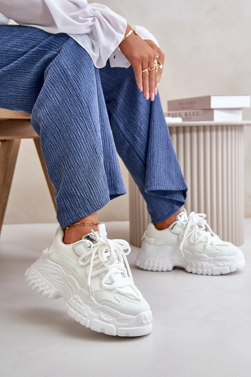 Sneakersy Damskie Na Masywnej Podeszwie Białe Nevela