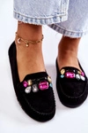 Damskie Zamszowe Mokasyny Z Ozdobami Czarne Janetta