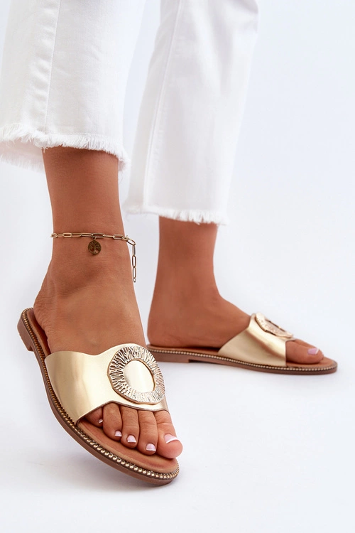 Klapki Damskie Z Ozdobą Złote Cilima