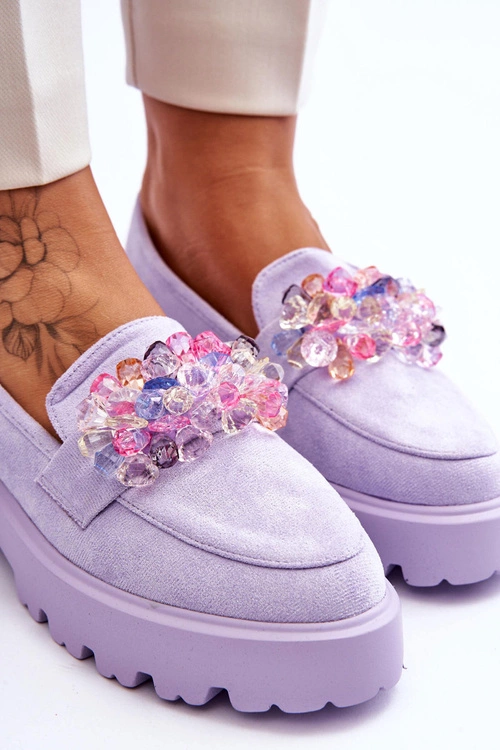 Damskie Mokasyny Na Platformie Z Ozdobami Fioletowe Brenda