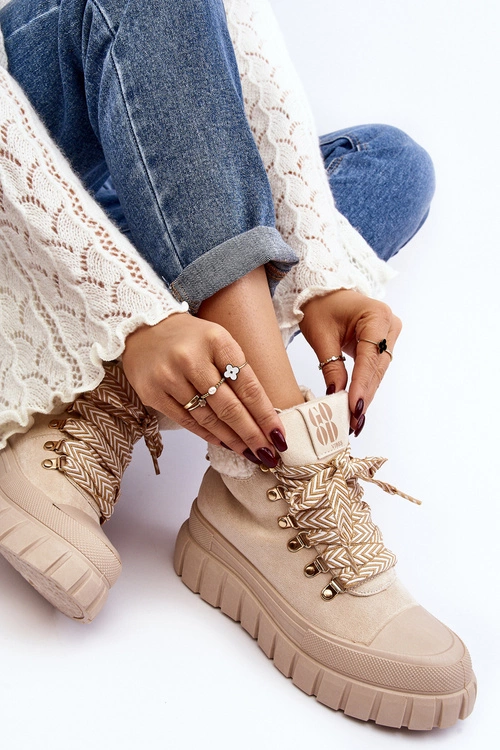 Ocieplane Botki Trapery Na Grubej Podeszwie Jasnobeżowe Ralotta