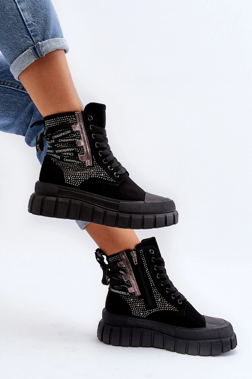 Wysokie Trampki Damskie Na Masywnej Platformie Czarne Wonise