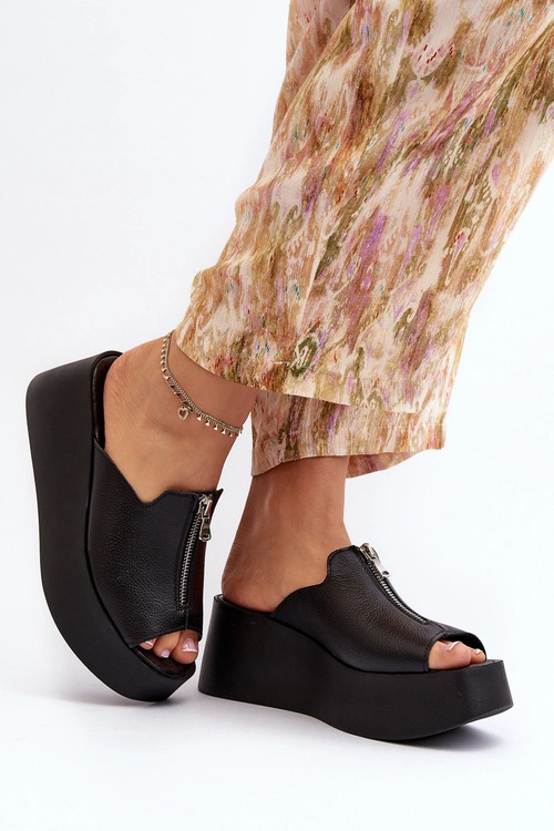 Zazoo 2916 Damskie Klapki Na Masywnej Platformie Z Suwakiem Czarne