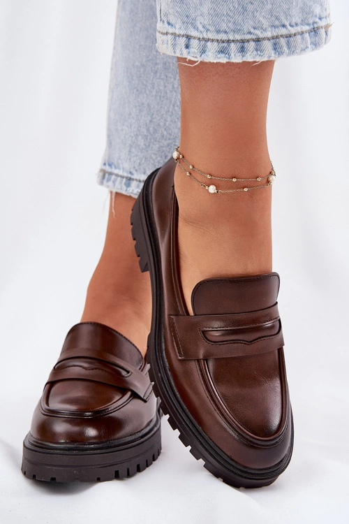 Klasyczne Mokasyny Damskie Z Eko Skóry Brązowe Enticca