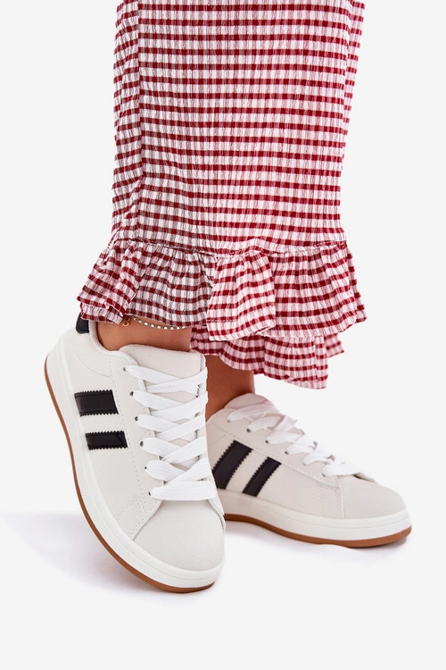 Buty Sportowe Sneakersy Damskie Z Eko Skóry Białe Ravina