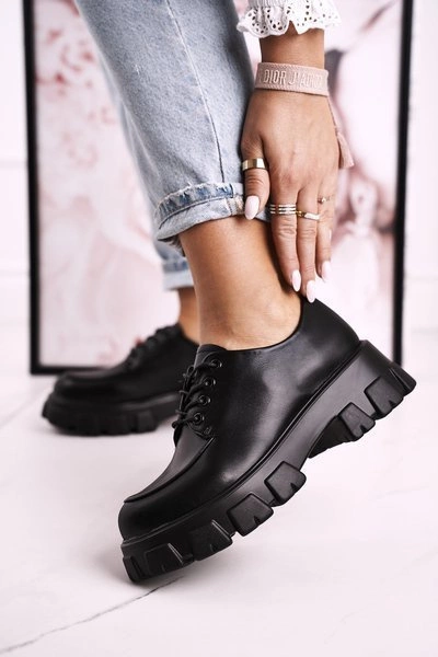 Damskie Półbuty Oxfordy Na Masywnej Platformie S.Barski HX23 Czarne