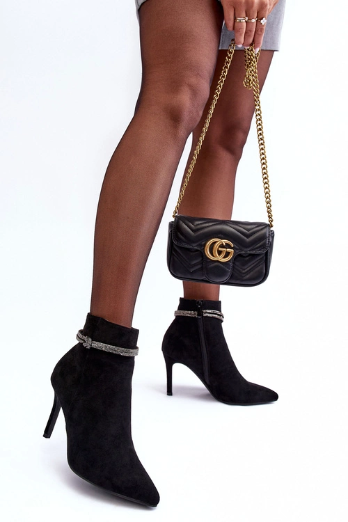 Ocieplane Zamszowe Botki Na Szpilce Czarne Anslei