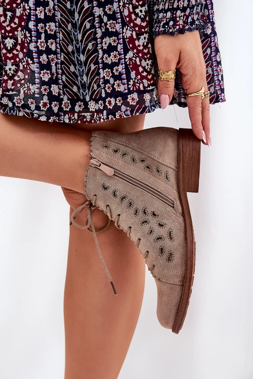 Niskie Botki Z Ażurowym Wzorem S.Barski HY51-185 Beżowe