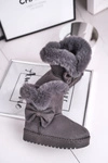 Dziecięce botki śniegowce z futerkiem kokardką szare Vella