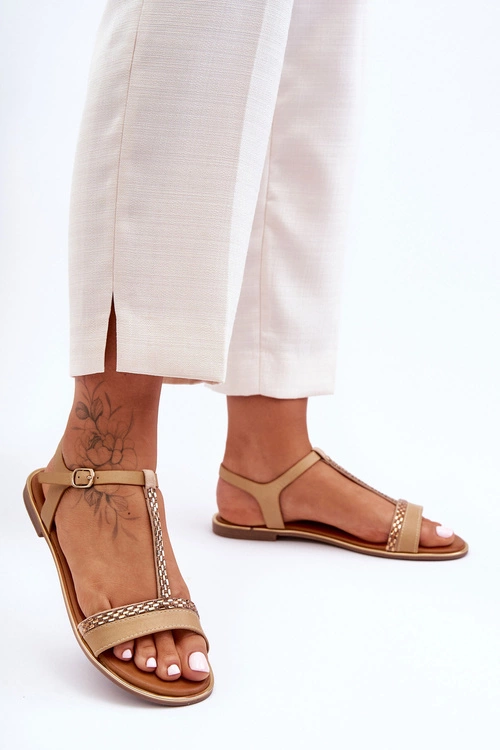 Sandały Damskie Z Cyrkoniami Beżowe Penna