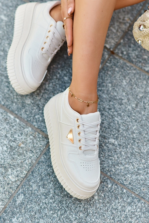 Sneakersy Damskie Z Eko Skóry Na Masywnej Platformie Jasnobeżowe Chrisstin