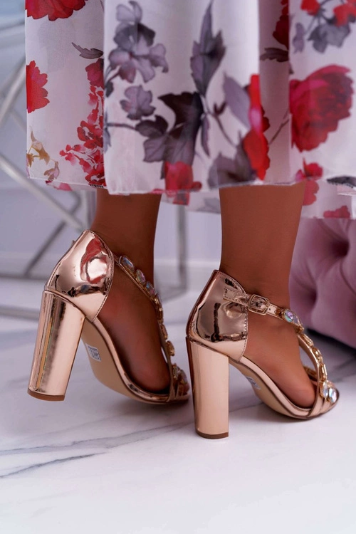 Sandały Damskie Na Słupku Lu Boo Różowe Złoto 8258-1 Vernee