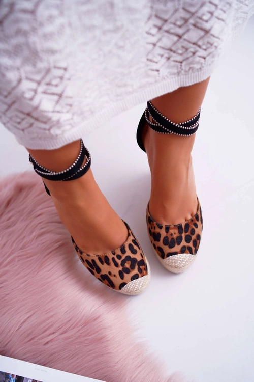 Sandały Damskie Na Koturnie Lniane Leopard Canterola