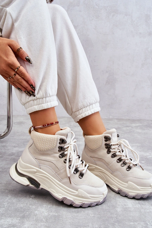 Damskie Wysokie Buty Sportowe GOE KK2N4097 Jasnobeżowe