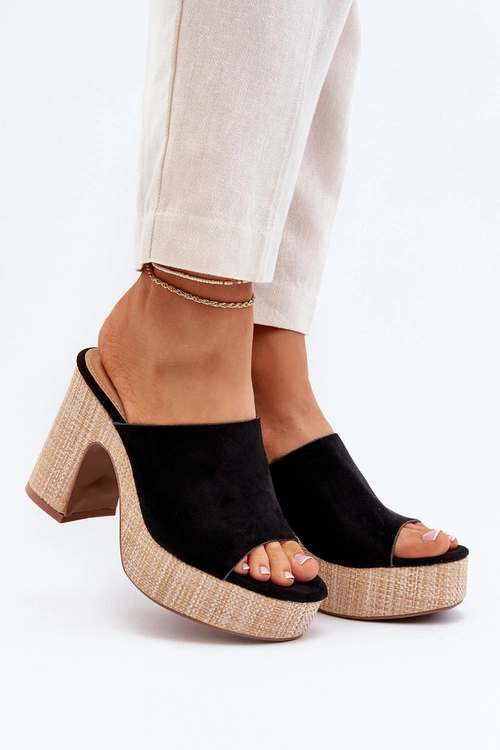 Klapki Damskie Na Obcasie Słupku Czarne Siobhan