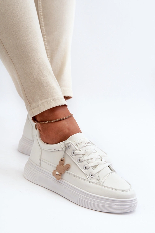 Trampki Buty Sportowe Damskie Na Platformie Z Ozdobą Białe Vinceza 13613