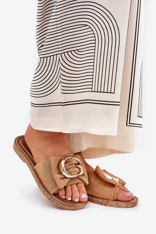 Płaskie Klapki Damskie Z Ozdobnym Detalem Camel Nellodra