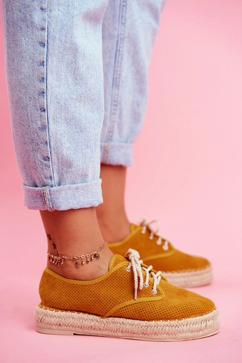 Espadryle Damskie Na Platformie Lniane Żółte Sonya