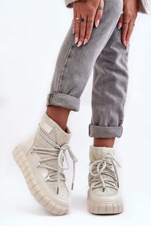 Ocieplane Śniegowce Zdobione Dżetami GOE MM2N4081 Beżowe