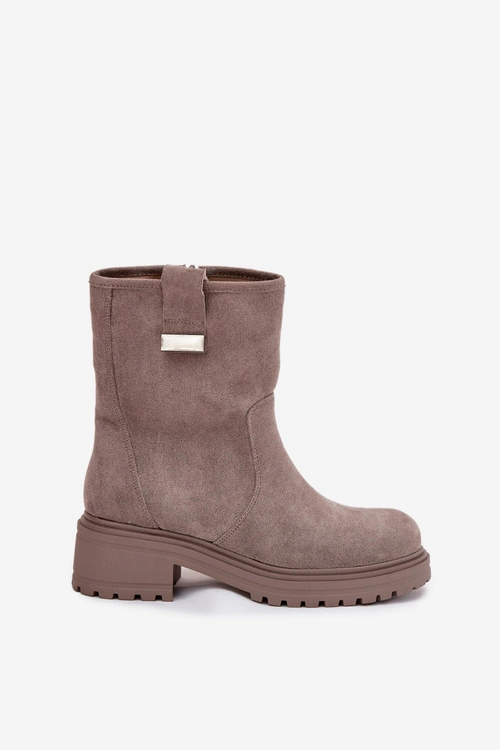 Ocieplane Botki Damskie Na Niskim Obcasie Szare Mirellea