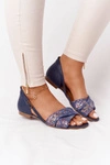 Skórzane Sandały W Kwiatki Maciejka 04614-43 Granatowe