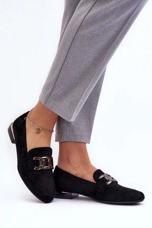 Mokasyny Damskie Z Ozdobą Czarne Camilena - Zamsz