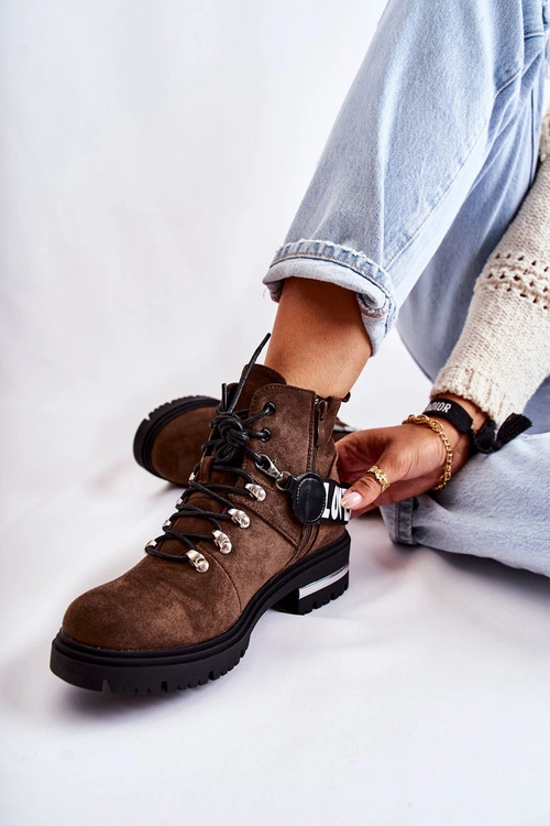 Zamszowe Ocieplane Botki Z Paskiem Ciemnobrązowe Aurelio