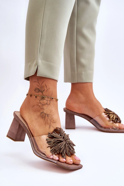 Modne Transparentne Klapki Na Obcasie S.Barski KV-AP658-1 Brązowe