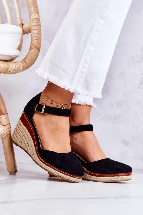 Damskie Espadryle Na Koturnie Czarne Tamarill