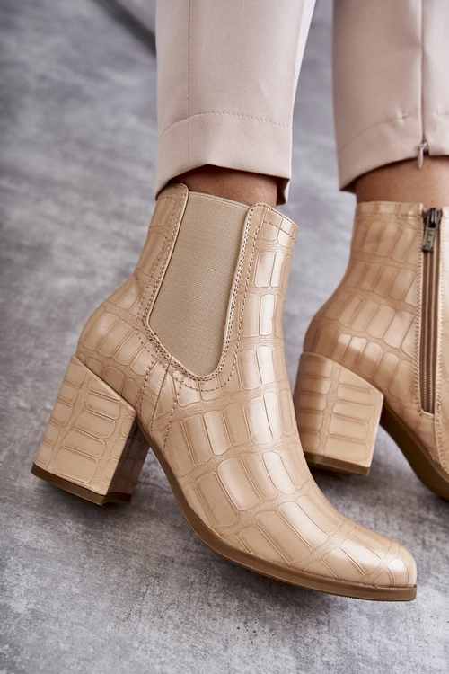 Wężowe Skórzane Botki La.Fi 260038BE-XC Beżowe