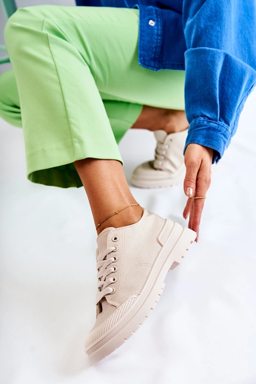 Damskie Trampki Materiałowe Jasnobeżowe Parossa