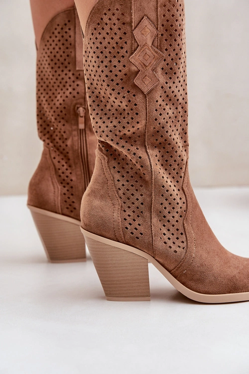 Ażurowe Botki Kowbojki Na Słupku Brązowe Salive