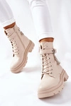 Beżowe Workery Botki z Łańcuchem Midtown