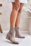 Ażurowe Botki Kowbojki Zamszowe Na Słupku Lewski 3613 Cappucino