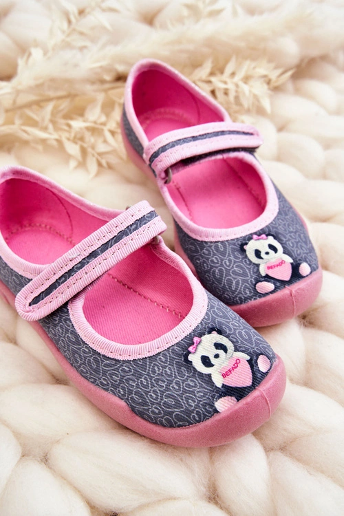 Dziecięce Papcie Baleriny Befado Panda 114X506 Szaro-Różowe