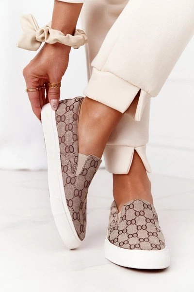 Damskie Logowane Tenisówki Slip-On Khaki Challenge