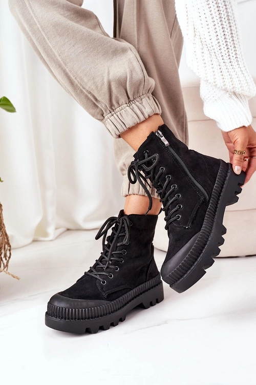 Zamszowe Trapery Na Platformie Czarne Here I Am