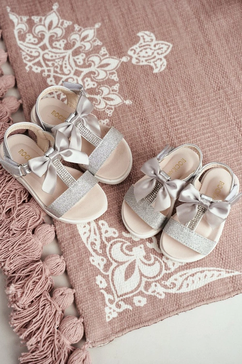 Dziecięce Sandałki Na Rzepy Dla Dziewczynki Srebrne Bella