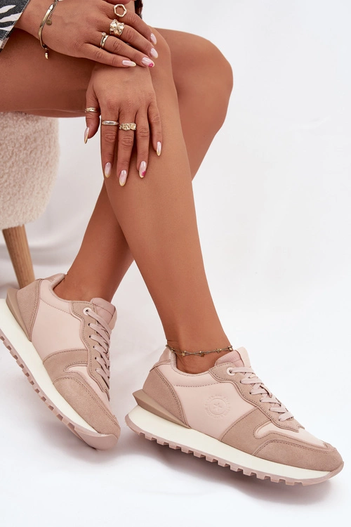 Skórzane Sneakersy Damskie Big Star OO274521 HI-POLY SYSTEM Nude