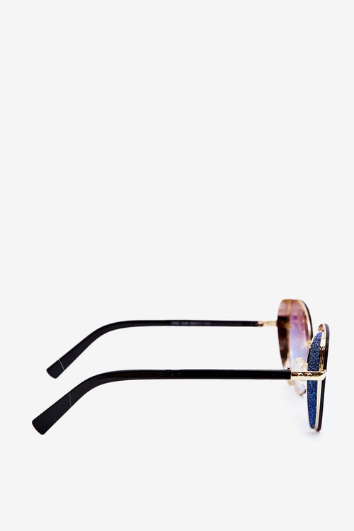 Damskie Okulary Przeciwsłoneczne Z Brokatowymi Wstawkami UV400 Czarno-Złote