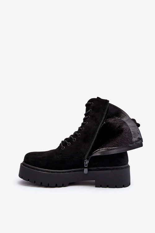 Zamszowe Botki Workery Damskie Czarne Dearia